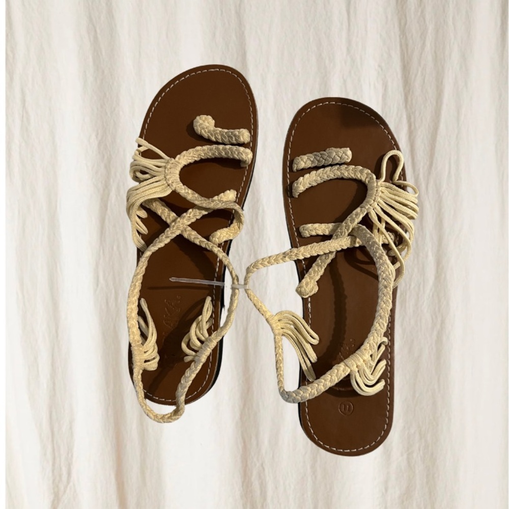 Plaka Handmade Lace-Up Sandals | Boho Rope Gladiator Flats | Size 11